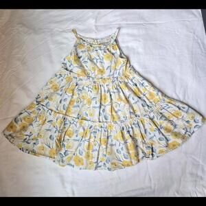 C&C California Yellow Floral Tiered Sundress Pleated Size 5 Girl Strapped Sleeve